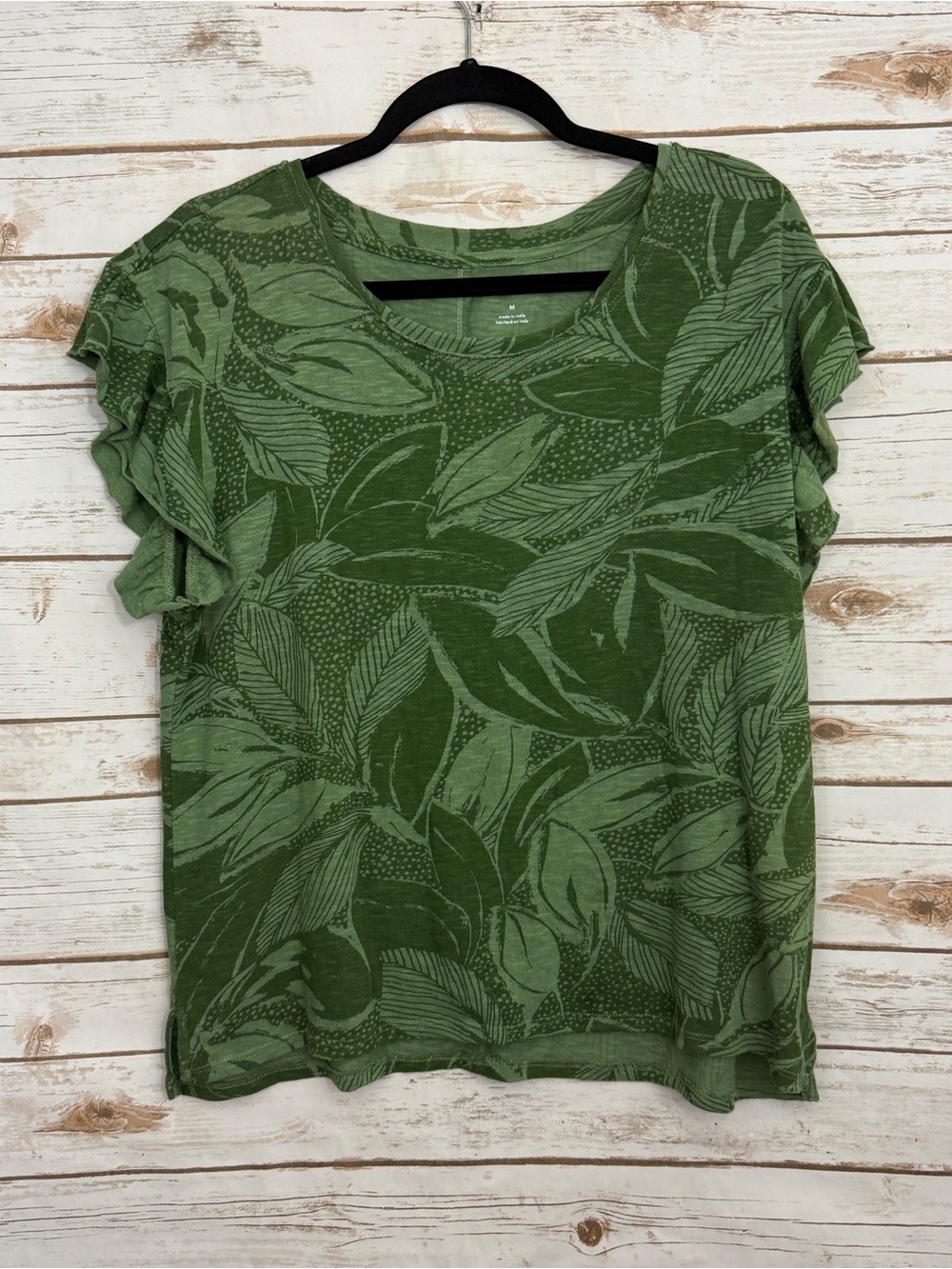 Anthropologie Pilcro Green Tropical Ruffle Short Sleeve Blouse Medium